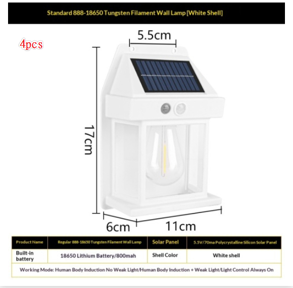 Outdoor Solar Tungsten Wall Light With Motion Sensor IP65 Waterproof LED Safety Light For Patio Outdoor Deck Porch Barn Garage photo 8